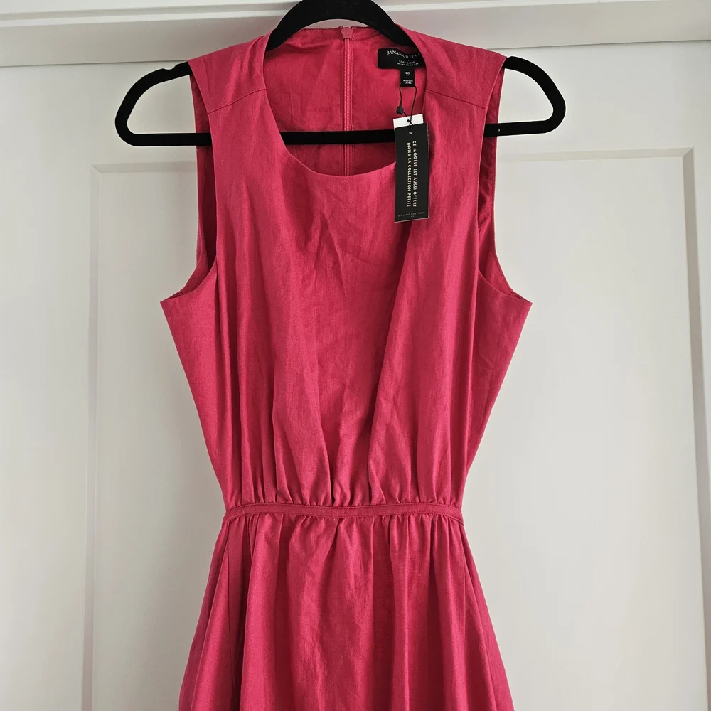 NWT Size 10 Banana Republic Linen Cotton Pink Midi Dress Cutout Back Pockets - Picture 3 of 7